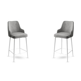 Hanah Home Taburetes de Bar, Juego de 2, Gris y Blanco, Metal, Tela Babyface, Alto 105 cm, Asiento 73 cm